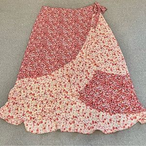 Red and pink floral maxi wrap skirt!